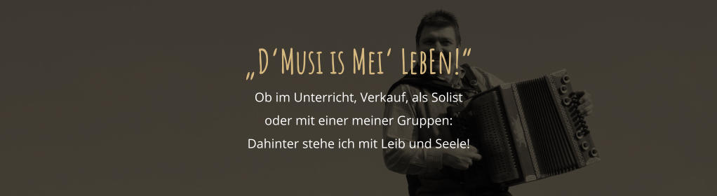 DMusi is Mei LebEn! Ob im Unterricht, Verkauf, als Solist oder mit einer meiner Gruppen: Dahinter stehe ich mit Leib und Seele!